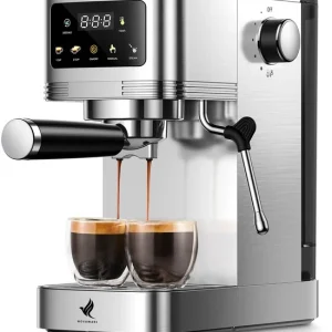 NovaWare® Espressomachine – Pistonmachine – Koffiemachines - Kopjesverwarmer - Met Stoompijpje - RVS