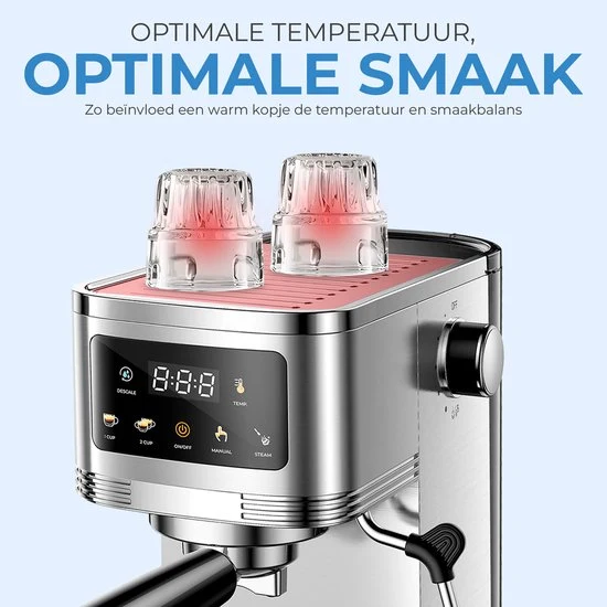 NovaWare® Espressomachine – Pistonmachine – Koffiemachines - Kopjesverwarmer - Met Stoompijpje - RVS
