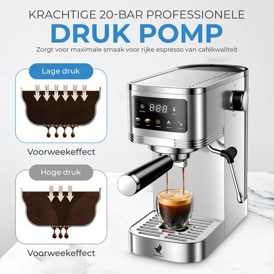 NovaWare® Espressomachine – Pistonmachine – Koffiemachines - Kopjesverwarmer - Met Stoompijpje - RVS