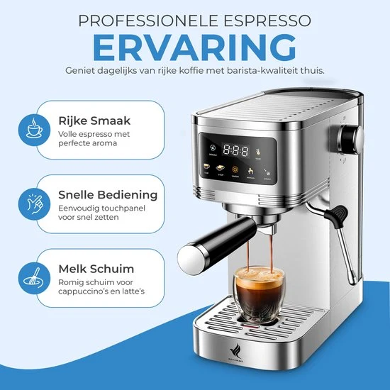 NovaWare® Espressomachine – Pistonmachine – Koffiemachines - Kopjesverwarmer - Met Stoompijpje - RVS