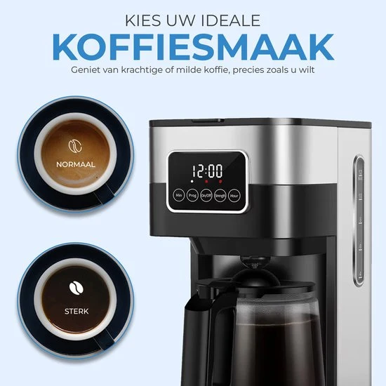 NovaWare Koffiezetapparaat Filterkoffie - 1.5L – Met Glazen Kan & Herbruikbaar Filter - Koffiemachines - Display – 12 Kopj...