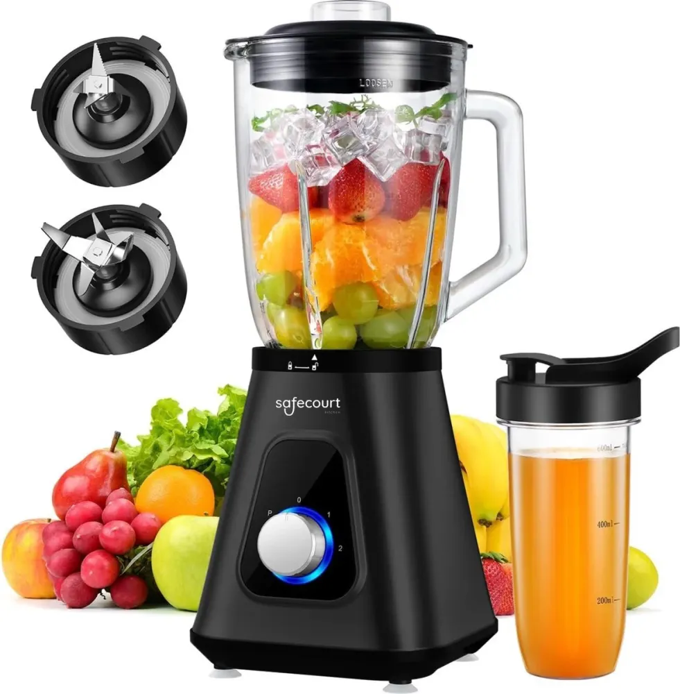 Safecourt Kitchen Blender - Smoothie maker - Krachtige 1200W - To-Go Beker - 3 Standen - Zwart