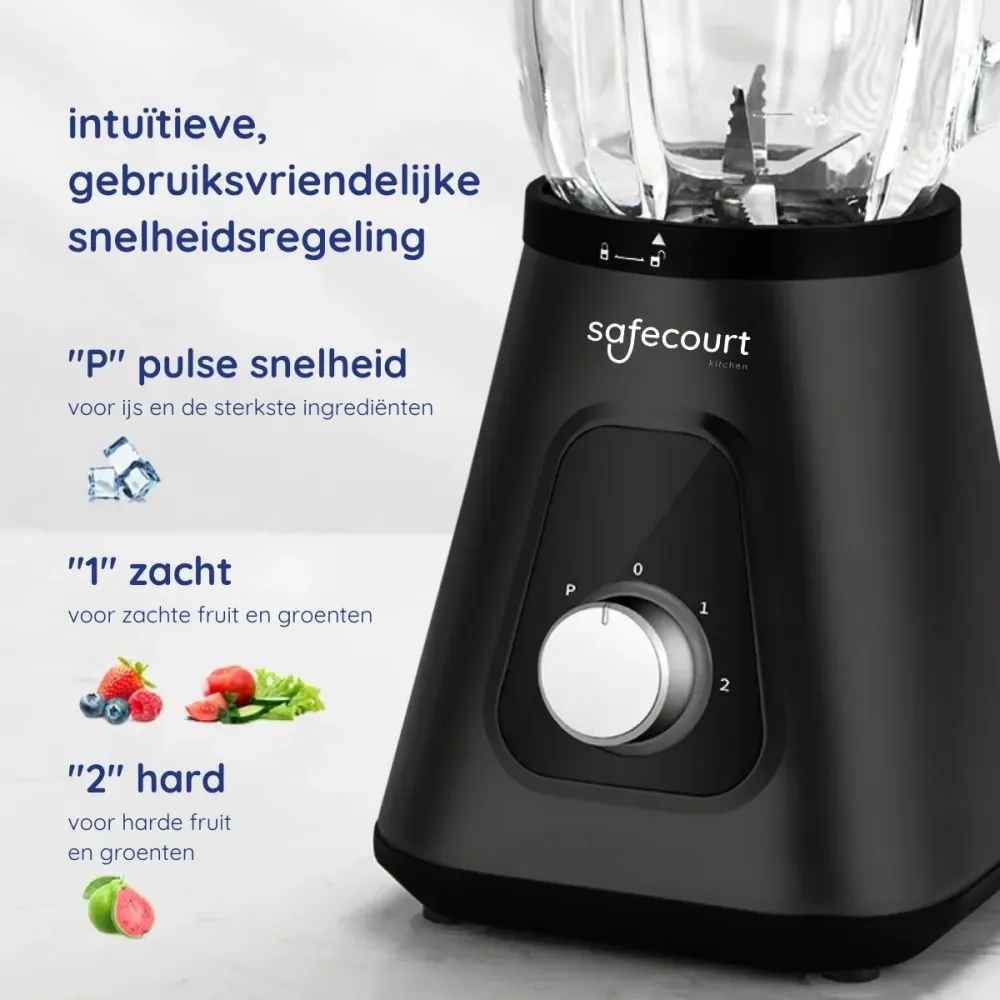 Safecourt Kitchen Blender - Smoothie maker - Krachtige 1200W - To-Go Beker - 3 Standen - Zwart