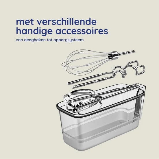Safecourt Kitchen - Handmixer 450W – 10 Snelheden met Turbofunctie – Inclusief Deeghaken, Kloppers en Opbergbasis