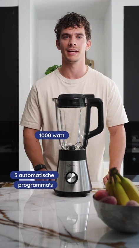 Safecourt Kitchen Power blender - 5 automatische programma's - Smoothie maker - 1300 Watt - RVS