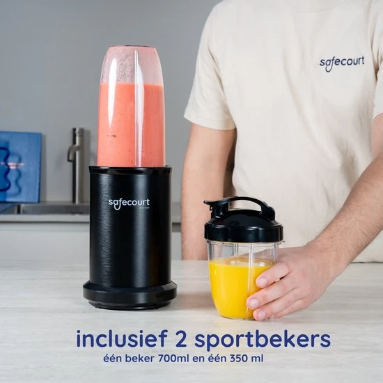 Safecourt kitchen - Smoothie Blender - Blender 1200W - Smoothie Maker - Inclusief to go bekers - Zwart