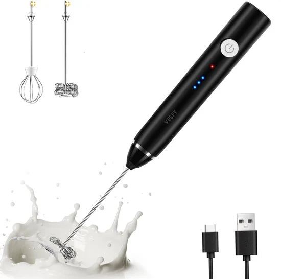 Vesfy Elektrische Melkopschuimer – USB Oplaadbaar – Krachtig & Snel – 3 Snelheden – Perfect Melkschuim voor Cappuccino & L...