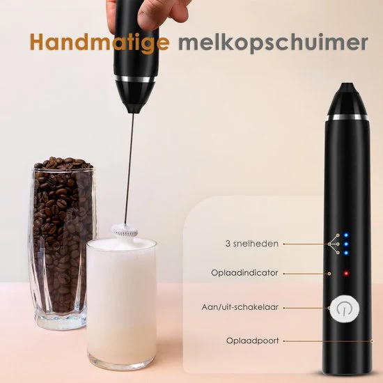 Vesfy Elektrische Melkopschuimer – USB Oplaadbaar – Krachtig & Snel – 3 Snelheden – Perfect Melkschuim voor Cappuccino & L...
