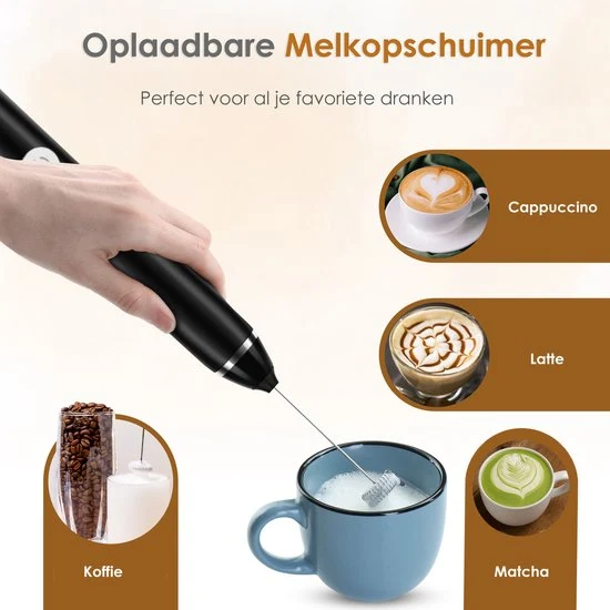 Vesfy Elektrische Melkopschuimer – USB Oplaadbaar – Krachtig & Snel – 3 Snelheden – Perfect Melkschuim voor Cappuccino & L...