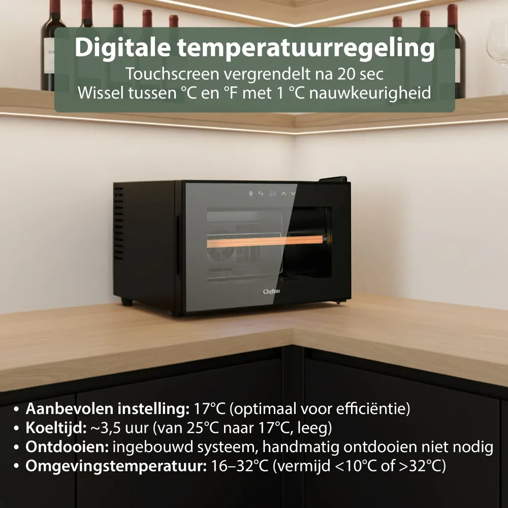 Wijnkoelkast - Wijn Klimaatkast voor 8 Flessen - Zwart - Instelbare Temperatuur van 5°C tot 18°C - Wijnkoelkast Liggend -...