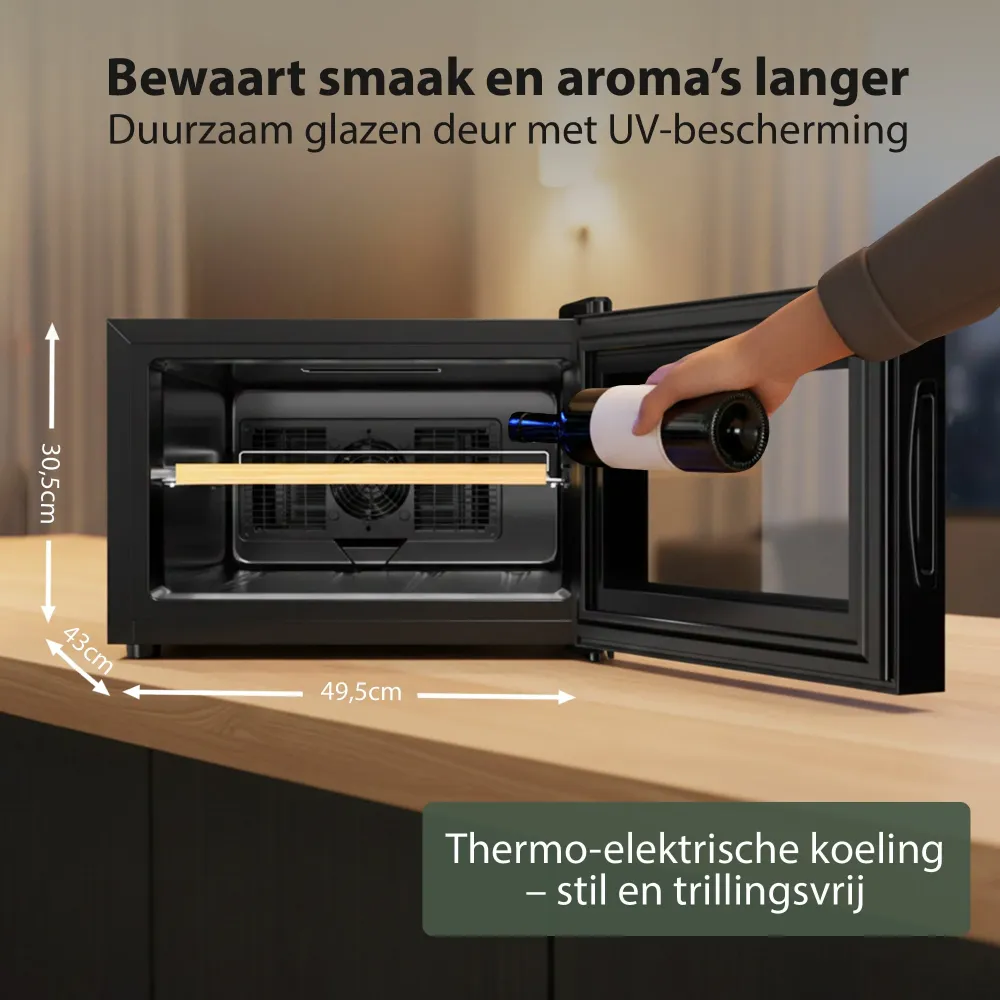 Wijnkoelkast - Wijn Klimaatkast voor 8 Flessen - Zwart - Instelbare Temperatuur van 5°C tot 18°C - Wijnkoelkast Liggend -...