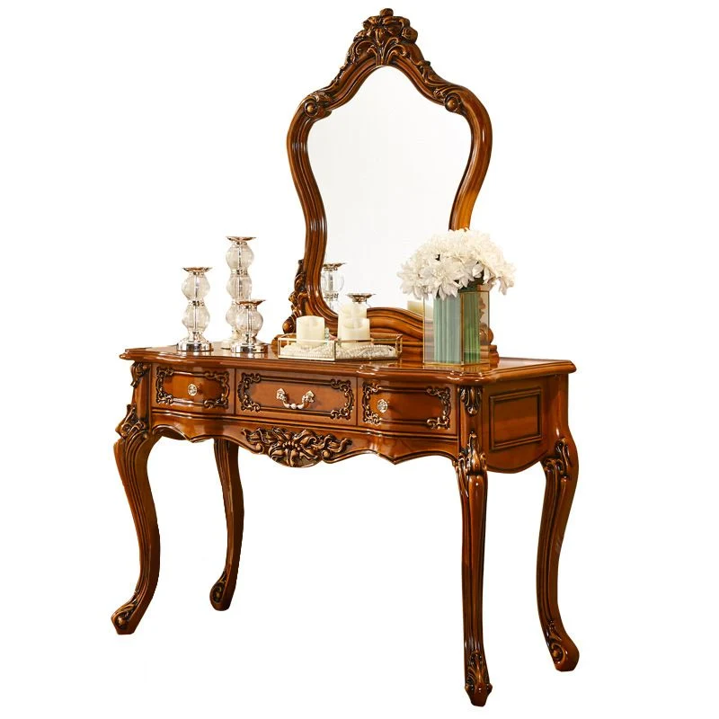 17.71" Wide Cappuccino Vanity Set Mirror Wood Vanity Tables 3 Storage Drawers