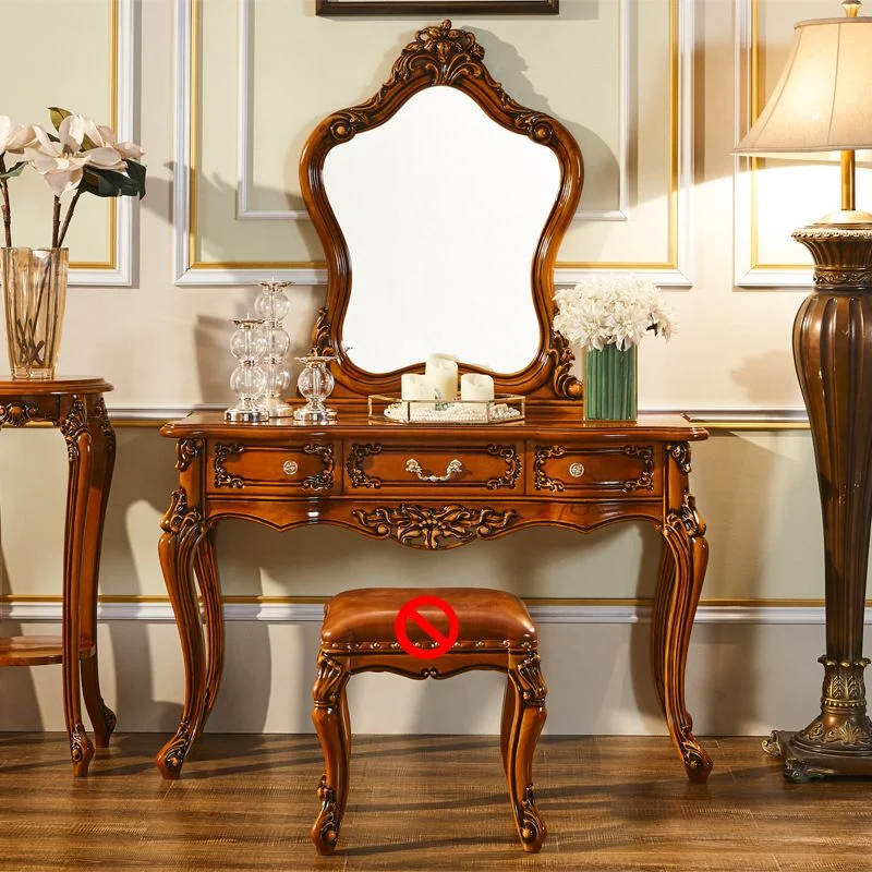 17.71" Wijd Brown Vanity Set Mirror Wood Vanity Tables 3 Storage Drawers