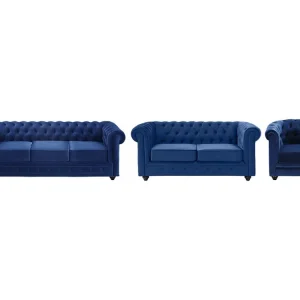 Bankstel en fauteuil CHESTERFIELD - Fluweel - Koningsblauw - Koop nu gewoon en goedkoop