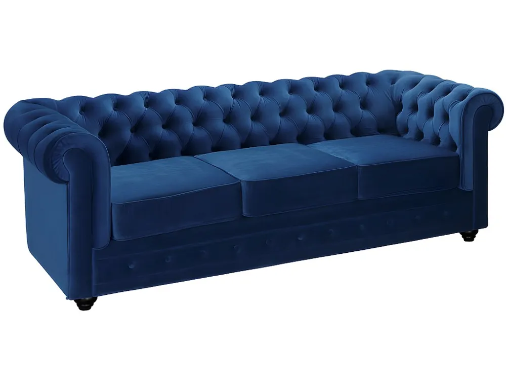 Bankstel en fauteuil CHESTERFIELD - Fluweel - Koningsblauw - Koop nu gewoon en goedkoop