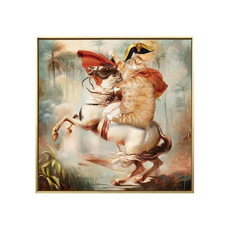 Brown Cat Knight Canvas Wall Art Animal Funky Reliëf Wall Decor Boys Bedroom Brown