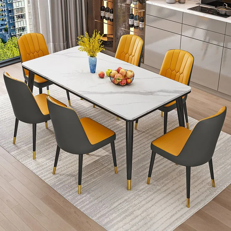 Contemporain Fixed Sintered Stone Dining Room Table 4 Metallic Legs Kitchen Dining Set 47
