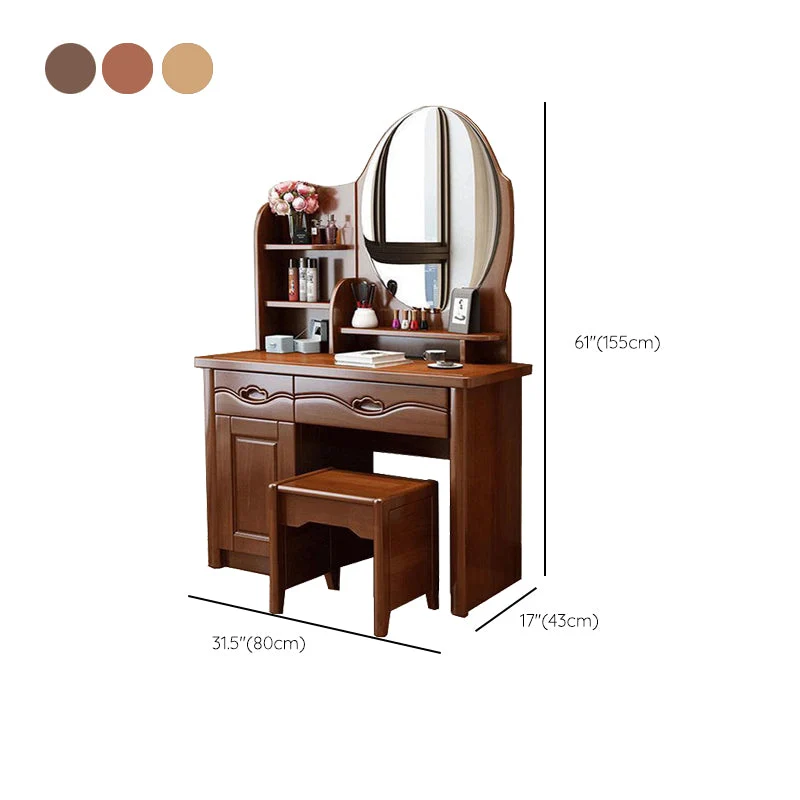 Contemporain Vanity Table and Stool Set Solid Wood Vanity Desk Bedroom 37l