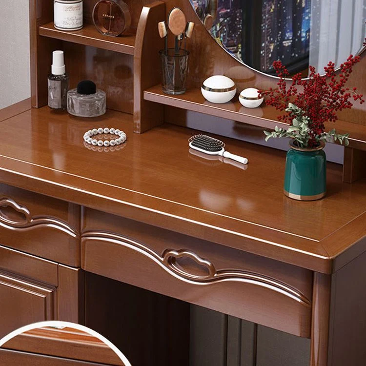 Contemporain Vanity Table and Stool Set Solid Wood Vanity Desk Bedroom 37l
