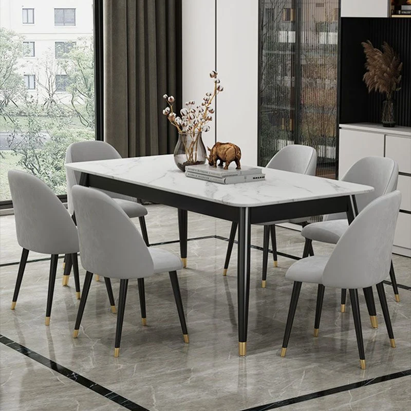 Contemporary Fixed Marble Dining Table Set 4 Koolzwart Metallic Legs Kitchen Dining Set 47