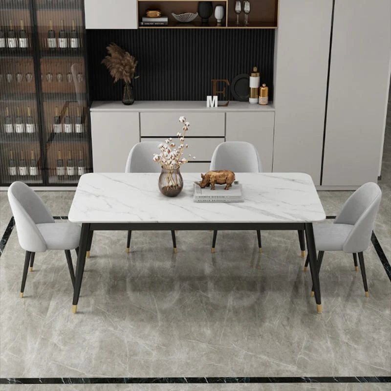 Contemporary Fixed Marble Dining Table Set 4 Ravenzwart Metallic Legs Kitchen Dining Set 47
