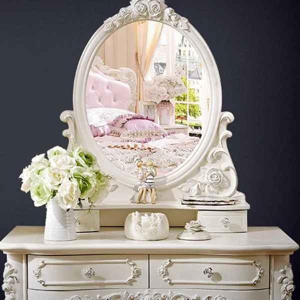 4 Drawers White/Blak/ /Golden MakeupTable Stool Set, 18.89" W x 63.77" H 31