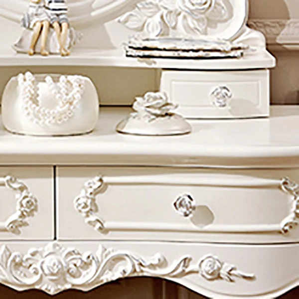 4 Drawers White/Blak/ /Golden MakeupTable Stool Set, 18.89" W x 63.77" H 31