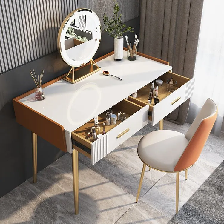 Glam Style 31.5" Height Wood/slate Table Top Makeup Vanity Set Drawers 31l