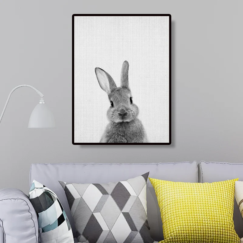 Grey Rabbit Wall Art Decor Animal Modern Style Geweven Canvas Print Kids Bedroom Grey
