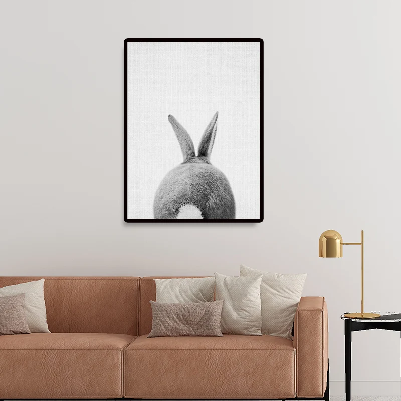 Grey Rabbit Wall Art Decor Animal Strak Style Textured Canvas Print Kids Bedroom Grey