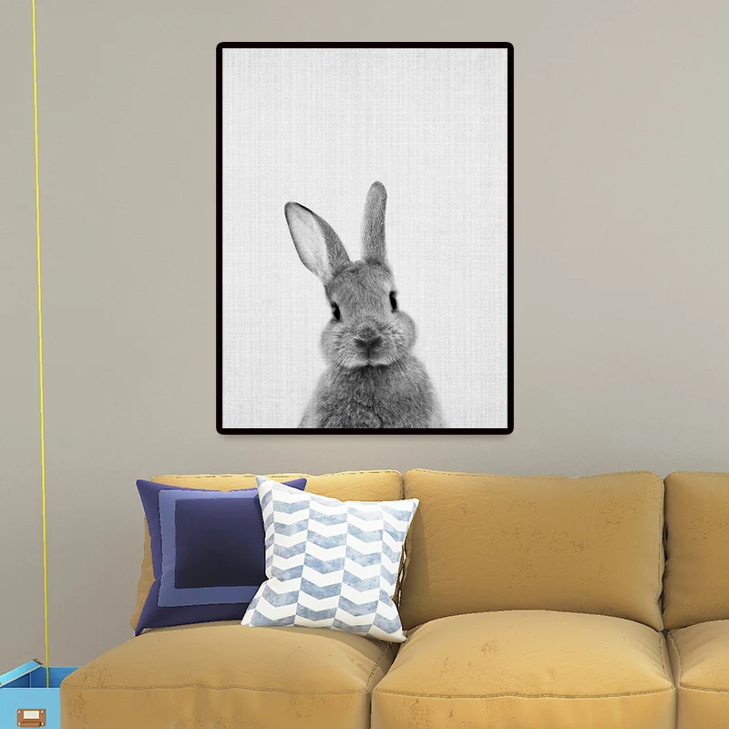 Grey Rabbit Wall Art Decor Animal Strak Style Textured Canvas Print Kids Bedroom Grey