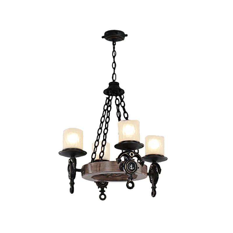 4 Heads Parlor Chandelier Light Children Blue/Brown Hanging Lamp Kit Cylinder Wittig Glass Shade Blue