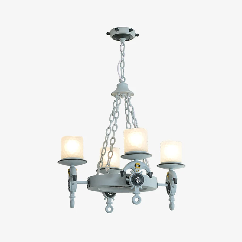 4 Heads Parlor Chandelier Light Children Blue/Brown Hanging Lamp Kit Cylinder Wittig Glass Shade Blue