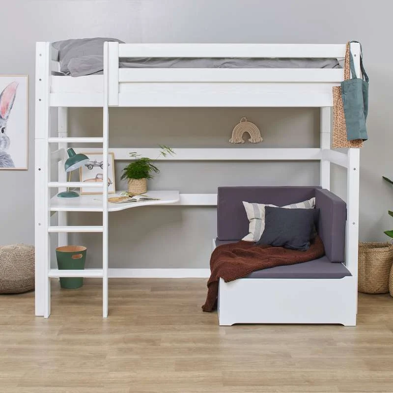 Hoppekids ECO Luxe - MEGA Seng m. Lounge Modul og Bordplade - 90x200 cm. - Fleksibel Indlægsbund - Hvid
