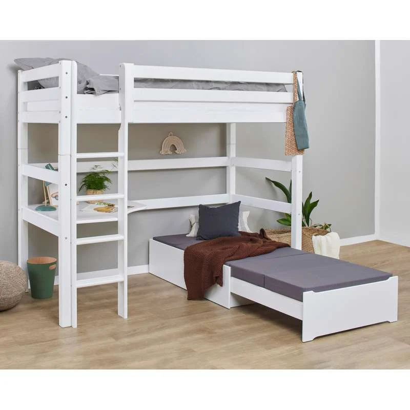 Hoppekids ECO Luxe - MEGA Seng m. Lounge Modul og Bordplade - 90x200 cm. - Fleksibel Indlægsbund - Hvid