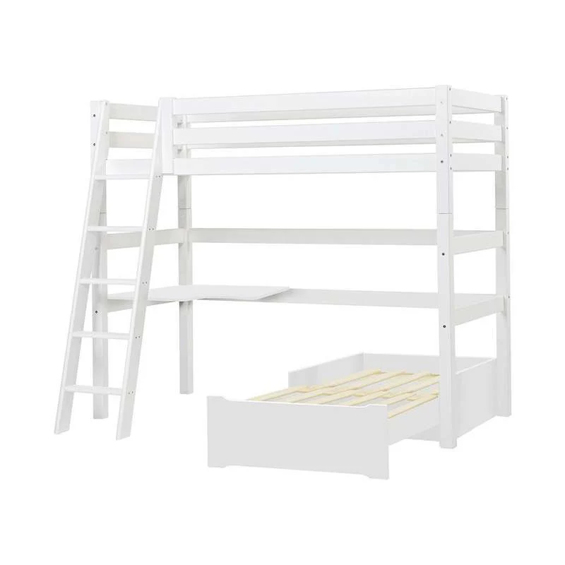 Hoppekids ECO Luxueus - MEGA Seng m. Lounge Modul og Bordplade - 90x200 cm. - Skrå Stige - Hvid