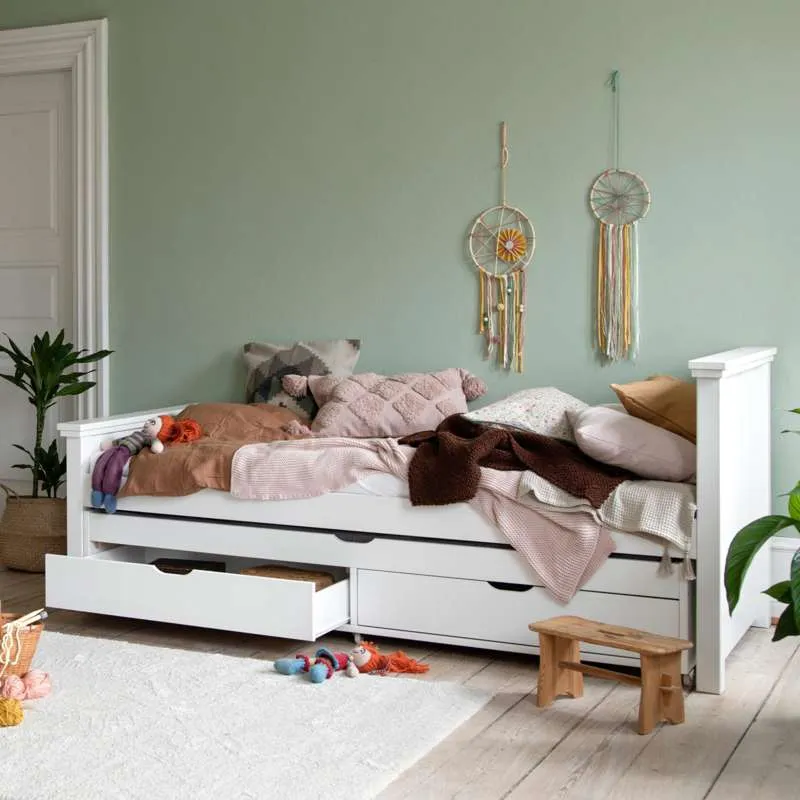 Hoppekids MAJA UITGEBREID - Juniorseng - 1 Høj og 1 Mellem Gavl - 90x200cm - Hvid