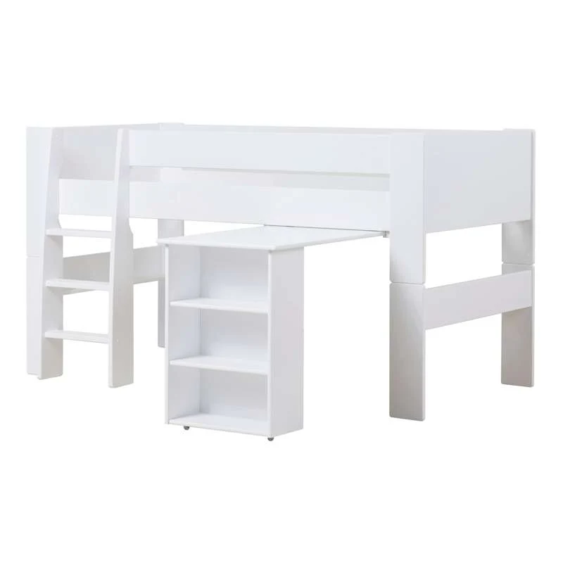 Hoppekids PUUR - Halvhøj Seng m. Skrivebord - 90x200 cm - Hvid