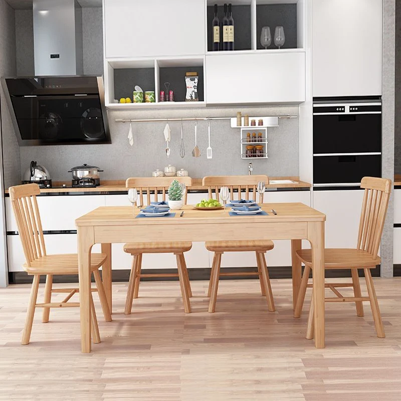 Minimalist Brown Standaard Dining Set Rectangle Shape Solid Wood Dining Set 4 Legs Table 47