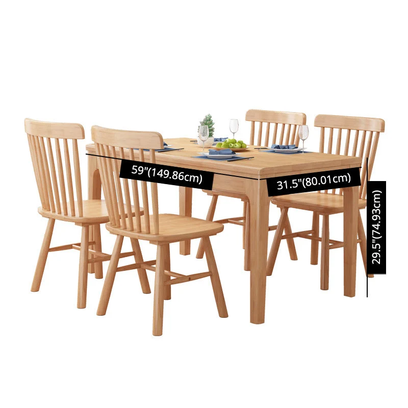 Minimalist Brown Standaard Dining Set Rectangle Shape Solid Wood Dining Set 4 Legs Table 47