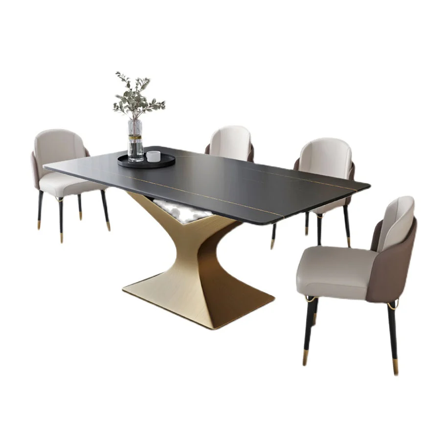 Minimalist Dining Room Set Sintered Stone Top and Gouden Base Formal Table Set 55