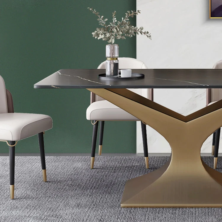 Minimalist Dining Room Set Sintered Stone Top and Gouden Base Formal Table Set 55