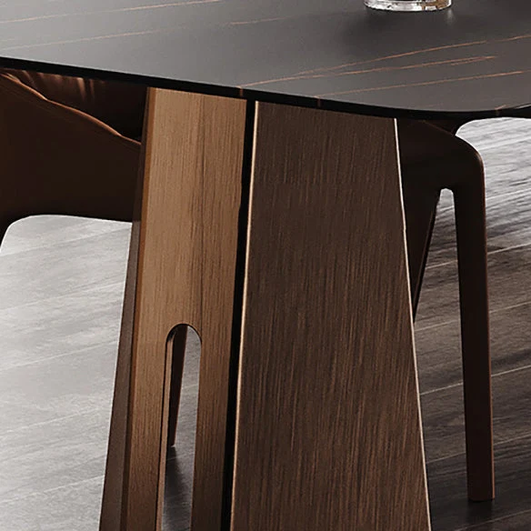 Minimalist Sintered Stone Dining Room Set Rectangle Top and Metaal Base Formal Table Set 51