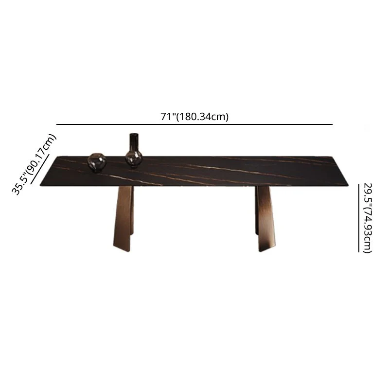 Minimalist Sintered Stone Dining Room Set Rectangle Top and Metaal Base Formal Table Set 51