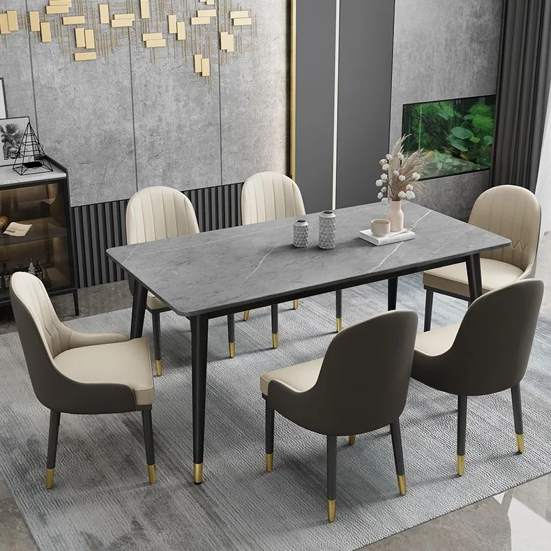 Minimalistisch Style Sintered Stone Dining Set Traditional Height Table and 4 Black Legs Base 47