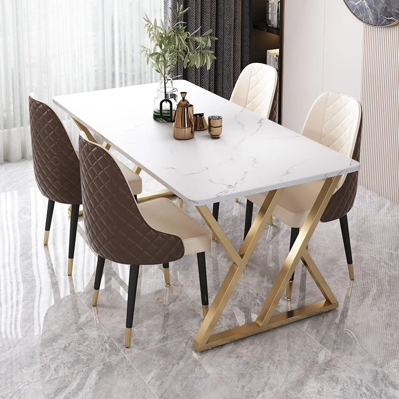 Modern Dining Room Set Standard Height Sintered Stone Top and Verguld Legs Formal Table Set 47