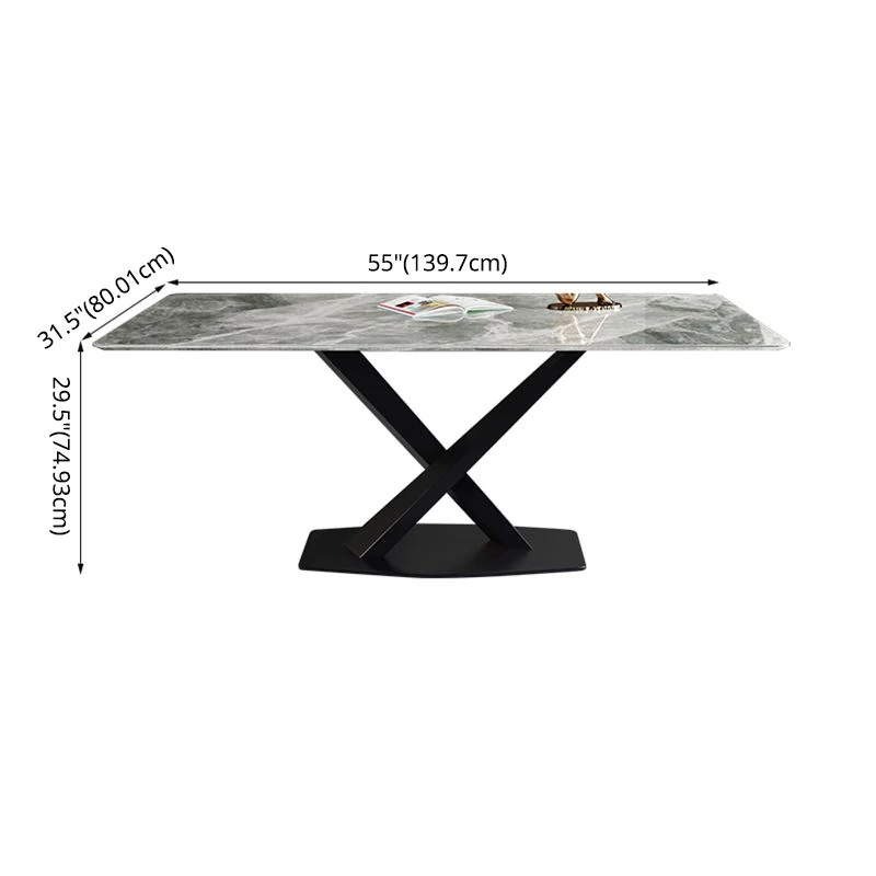 Modern Sintered Stone Gray Dining Table Set Rectangle Table and Metaal Base Formal Dining Set 51