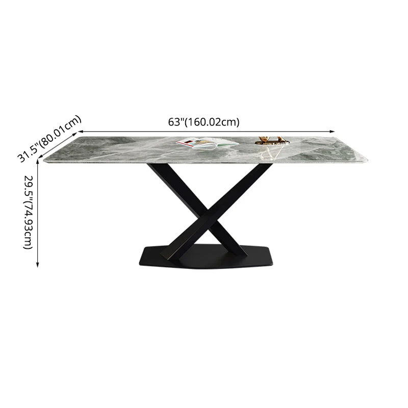 Modern Sintered Stone Gray Dining Table Set Rectangle Table and Metaal Base Formal Dining Set 51