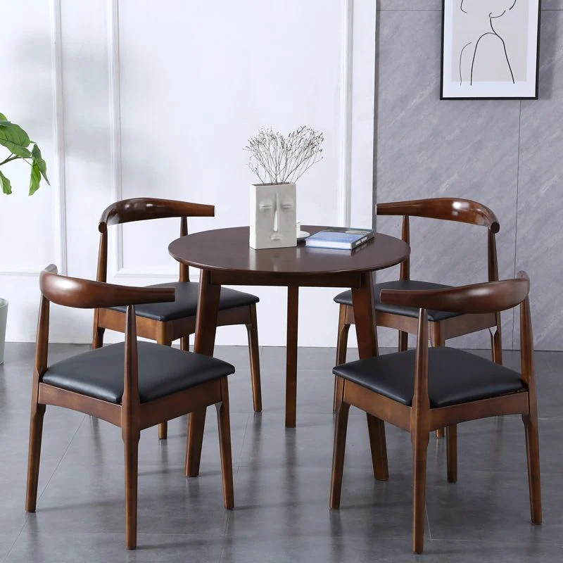 Modern Style Solid Wood Taupe Dining Room Set Round Table Formal Dining Table Furniture 27