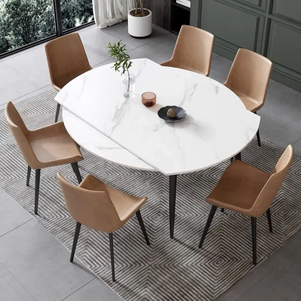 Round Standard Sintered Stone Top Dining Set 4 Koolzwart Metallic Legs Dining Furniture 47